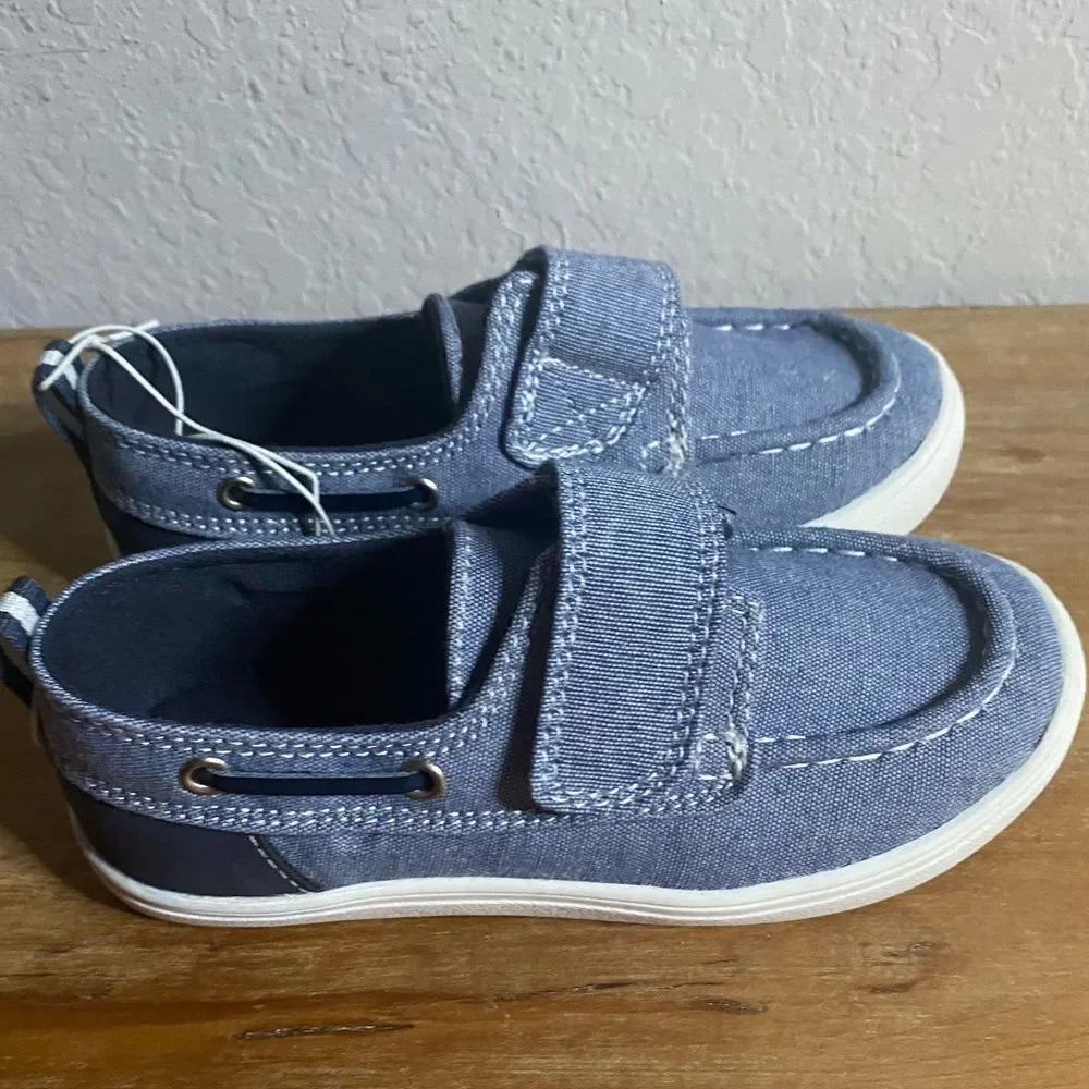 New The Children’s Place Toddler Boys Navy Chambray Boat Shoes Size 11 11T